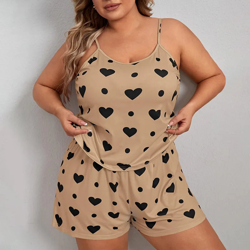 The Flirty and Cute Plus Size Printed Women's 2-piece Sleeveless Pajama Shorts Set In Multiple Colors and Sizes 1XL-5XL - Just The Fly Way