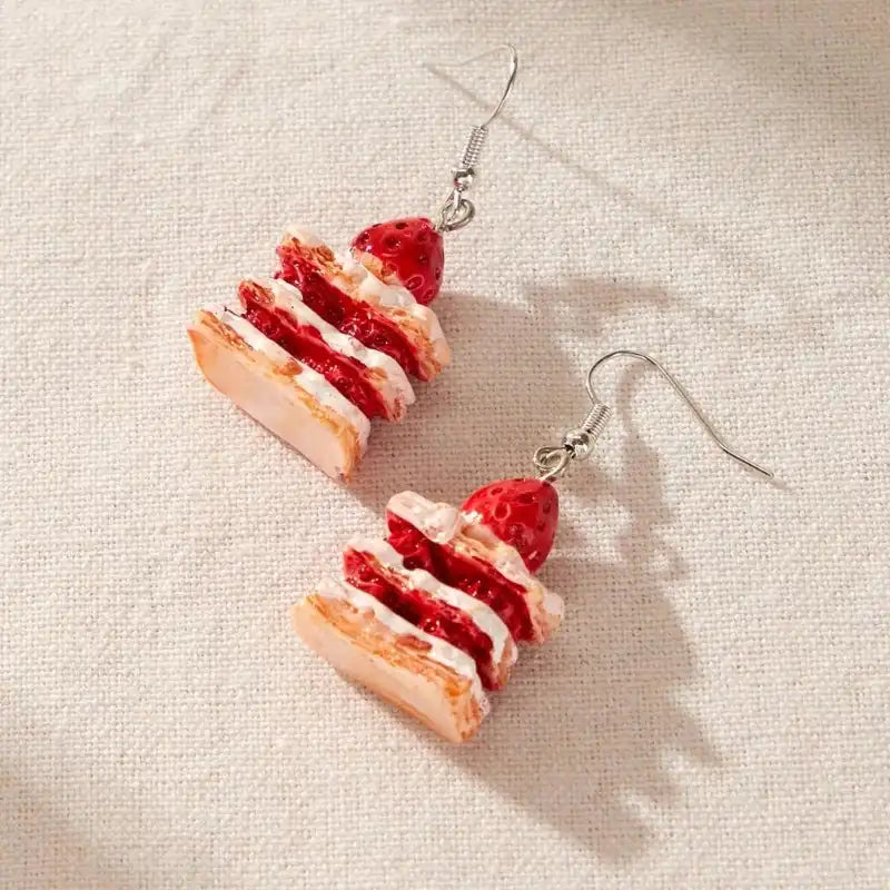 Unique Strawberry Cake Earrings, Food Shaped Ear Rings, Handcrafted Eardrops Ear Pendants - Just The Fly Way