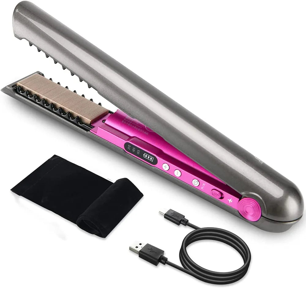 USB Rechargeable Wireless Hair Straightener Curling Iron Styling Tool Tourmaline Ceramic Dry & Wet Use Hair Styler - Just The Fly Way
