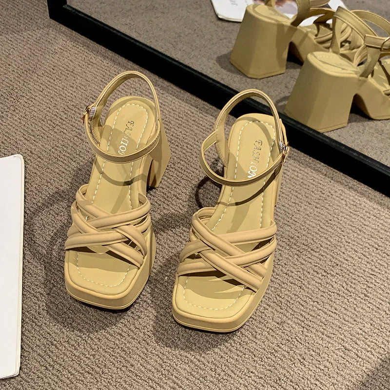 Fashionable, Bold and Beautiful DressWomen's Waterproof Wedge Platform Sandals Casual Fashionable Buckle Strap High Heel Square Toe Modern Sandals