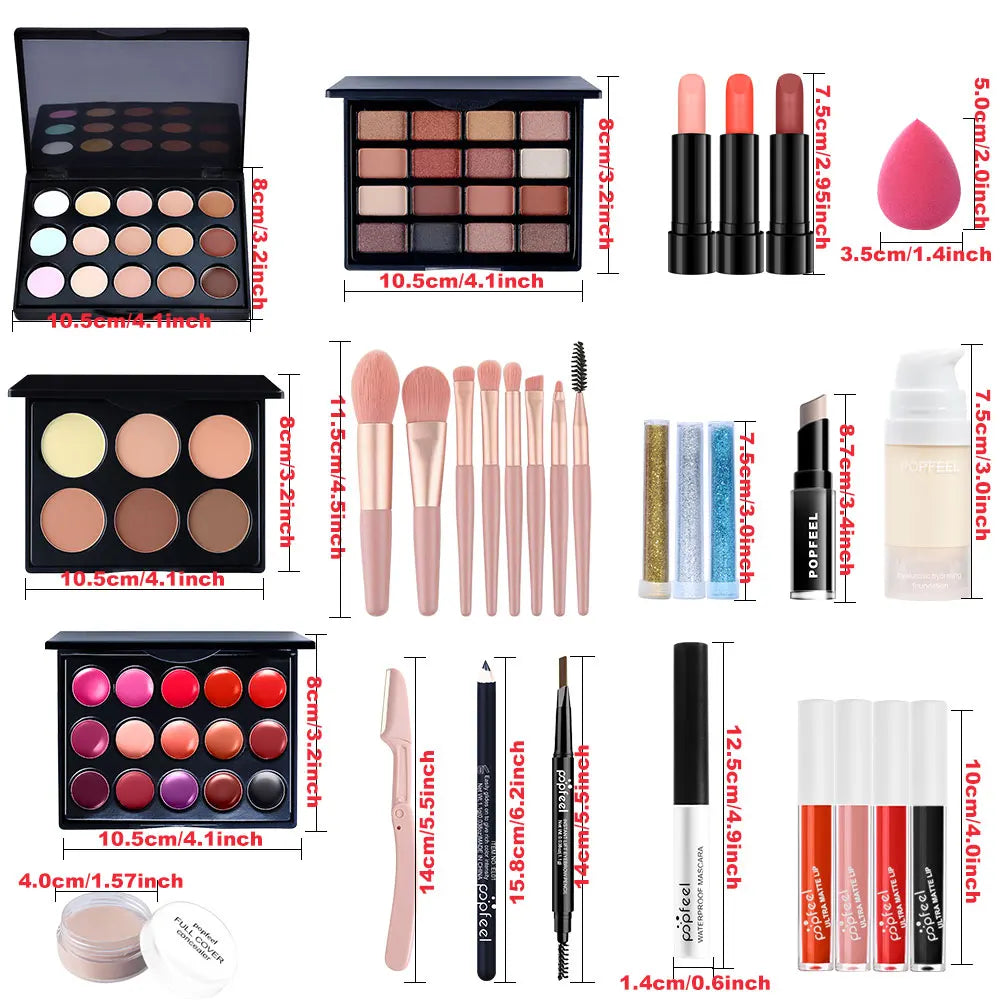 Fashionable, Bold and Beautiful DressPOPFEEL Color Makeup Cosmetic Gift Set - Eyeshadow, Foundation, and Makeup Brushes with Storage Box - Complete Makeup Collection