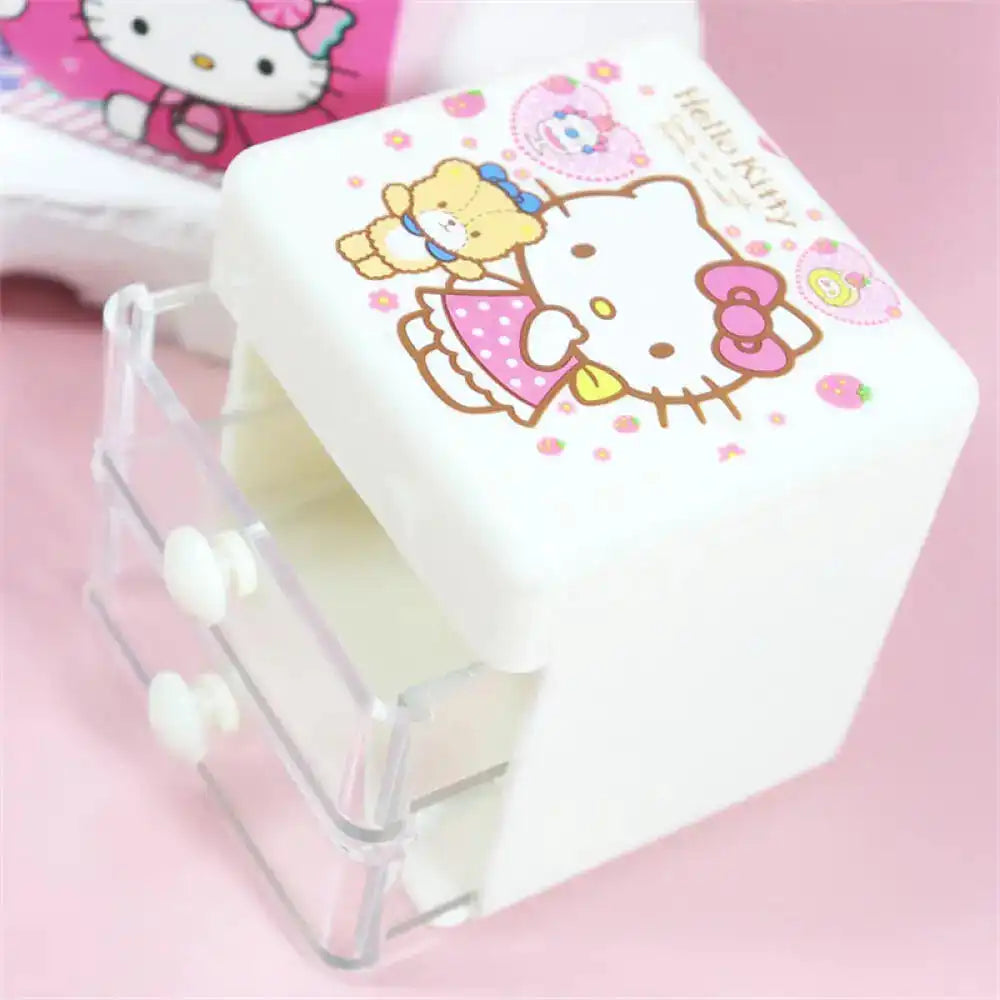 Sanrio Hello Kitty Desktop Storage Box Double Drawer Jewelry Storage Box Cartoon Kitty Cat Mini Sundries Finishing Boxes Gift