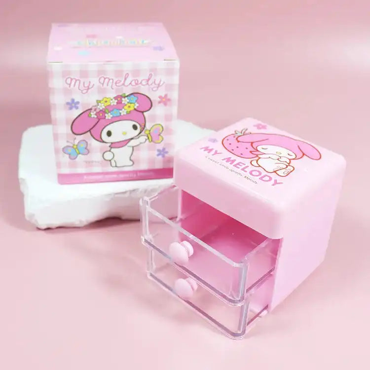 Sanrio Hello Kitty Desktop Storage Box Double Drawer Jewelry Storage Box Cartoon Kitty Cat Mini Sundries Finishing Boxes Gift