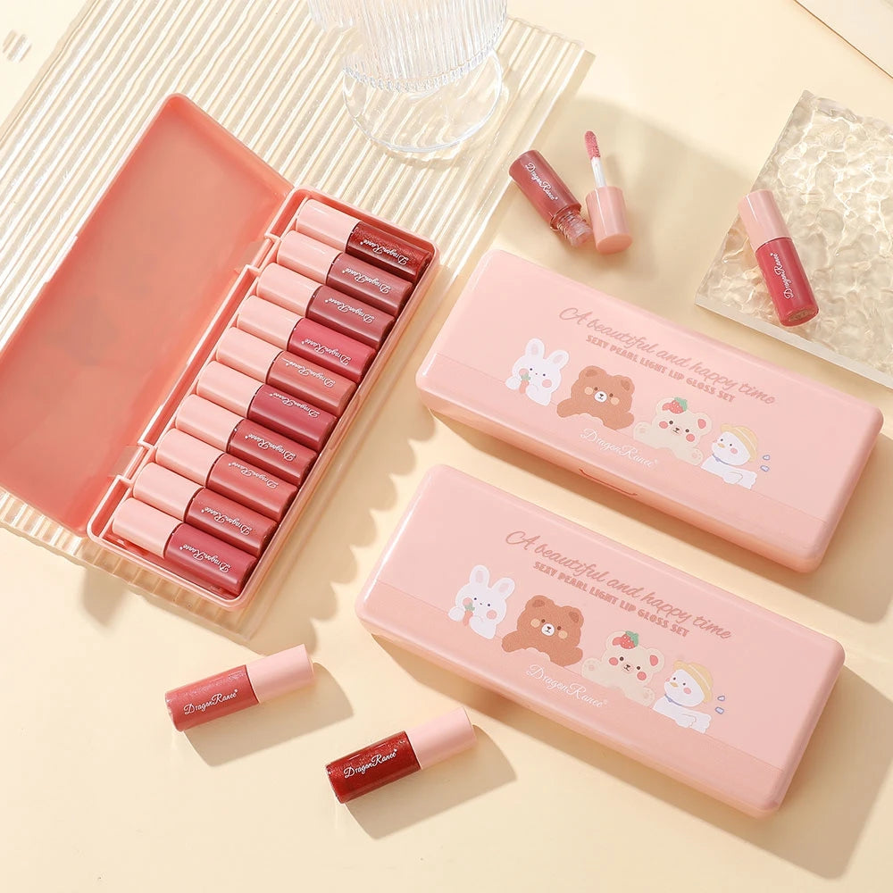 10-Piece Set with Fine Glitter Lip Gloss, Easy-To-Color Lip Glaze, Lipstick, Non-Stick Cup, Non-Fading Lip Gloss, Moisturizing Glitter Lip Gloss, Glass Lip Glitter, Pearlescent Glitter Lip Gloss, Lip Glaze Set - Just The Fly Way