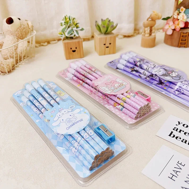 12pcs Sanrio Cute Pencils with Pencil Sharpener Featuring Kuromi, Cinnamoroll, and Melody – Perfect Return to School Anime Set - Just The Fly Way