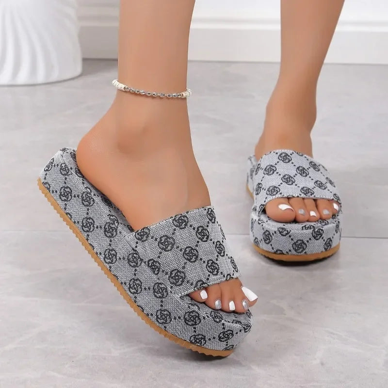 Women Platform Slippers 2024 Summer Women Shoes Designer Flat Sandals Outdoor Floral Sandals Ladies Beach Shoes Sandalias - Just The Fly Way