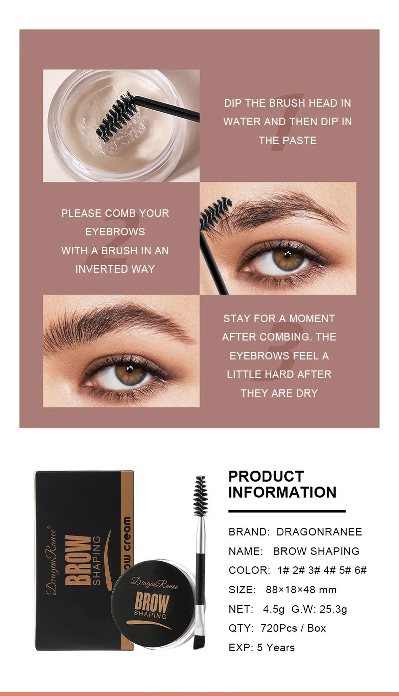 Fashionable, Bold and Beautiful Dress6 Color Wild Eyebrow Styling Cream Eyebrow Shaping Gel Soap Wax Clear Eyebrow Cream Tint Brow Lift With Brush