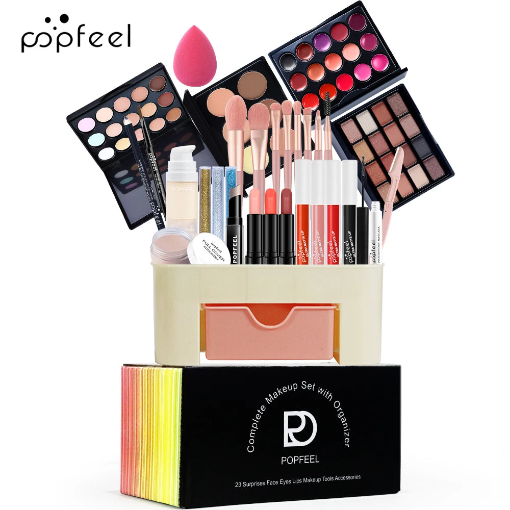 Fashionable, Bold and Beautiful DressPOPFEEL Color Makeup Cosmetic Gift Set - Eyeshadow, Foundation, and Makeup Brushes with Storage Box - Complete Makeup Collection