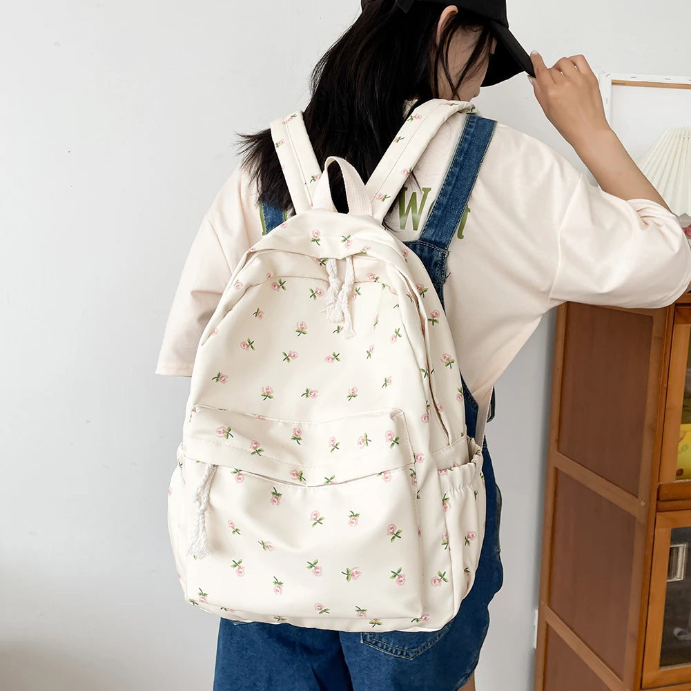 Casual Floral Prints Women Backpack Girls Bookbags Large Capacity Students School Bags Travel Backpack Mochilas with Pendants - Just The Fly Way
