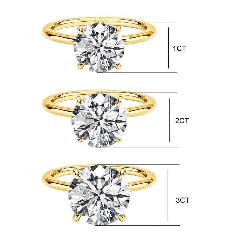 14k Gold Ring, Round, Certified 1ct, 2ct, 3ct Moissanite Ring - Just The Fly Way