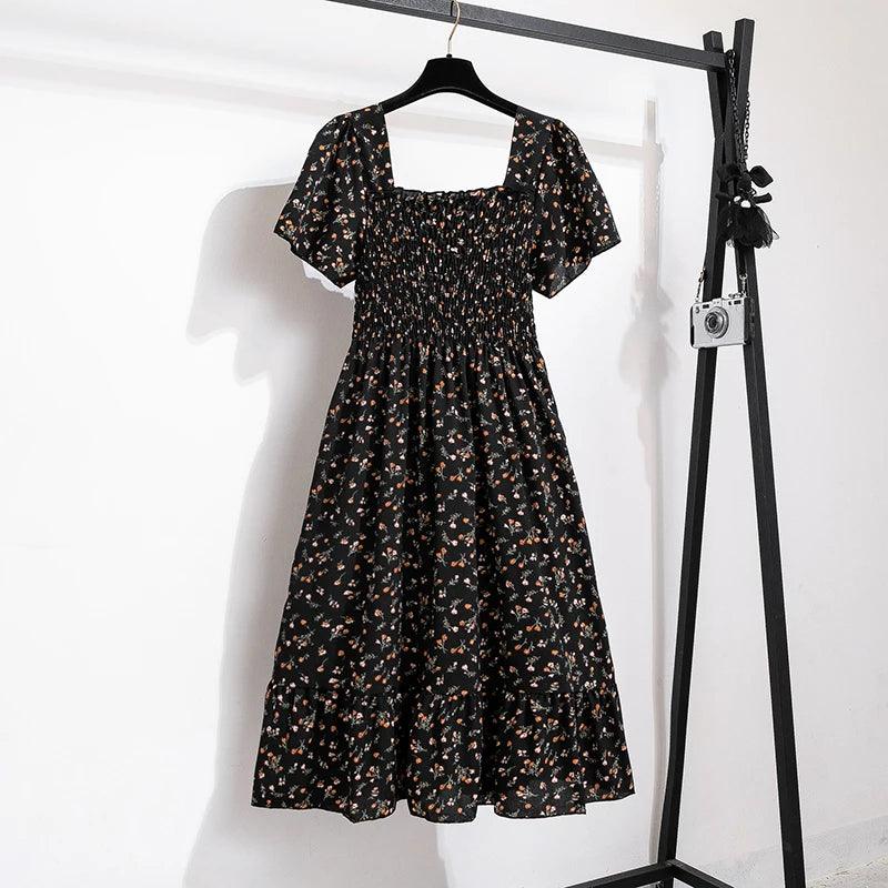 Easy Breezy Floral Printed Lightweight Versatile Chiffon Dress With Short Sleeves and Elastic Waist - Just The Fly Way