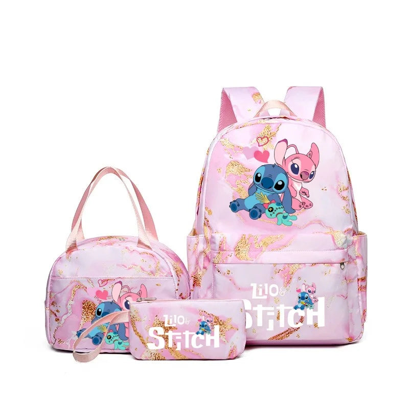 Fashionable, Bold and Beautiful Dress3Pcs Stitch Print Backpack Set, With Tote and Pouch, Large Capacity Lightweight And Breathable Outdoor Knapsack