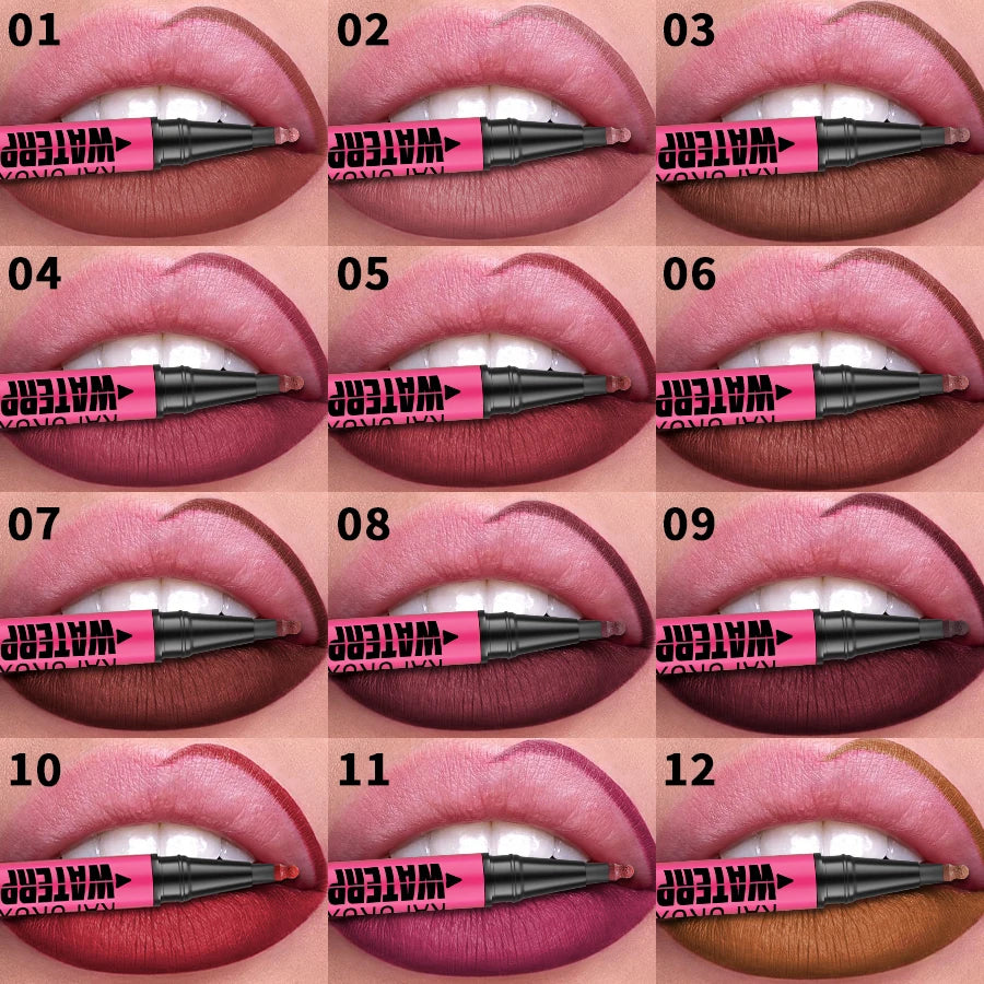 Fashionable, Bold and Beautiful Dress1PC Liquid Matte12-Color Lipliner Pencil Waterproof Plumping Stain Lipstick Natural Lip Liner Outline Lips Contour Makeup