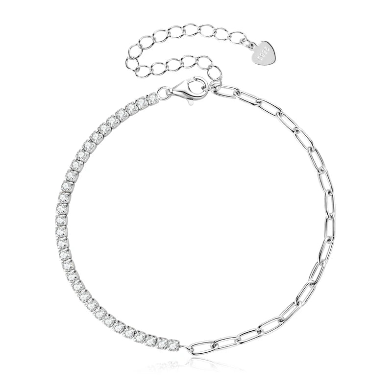 Shine On! 18k Gold Plated Moissanite & Silver Half Tennis Bracelet for Women & Men - Just The Fly Way