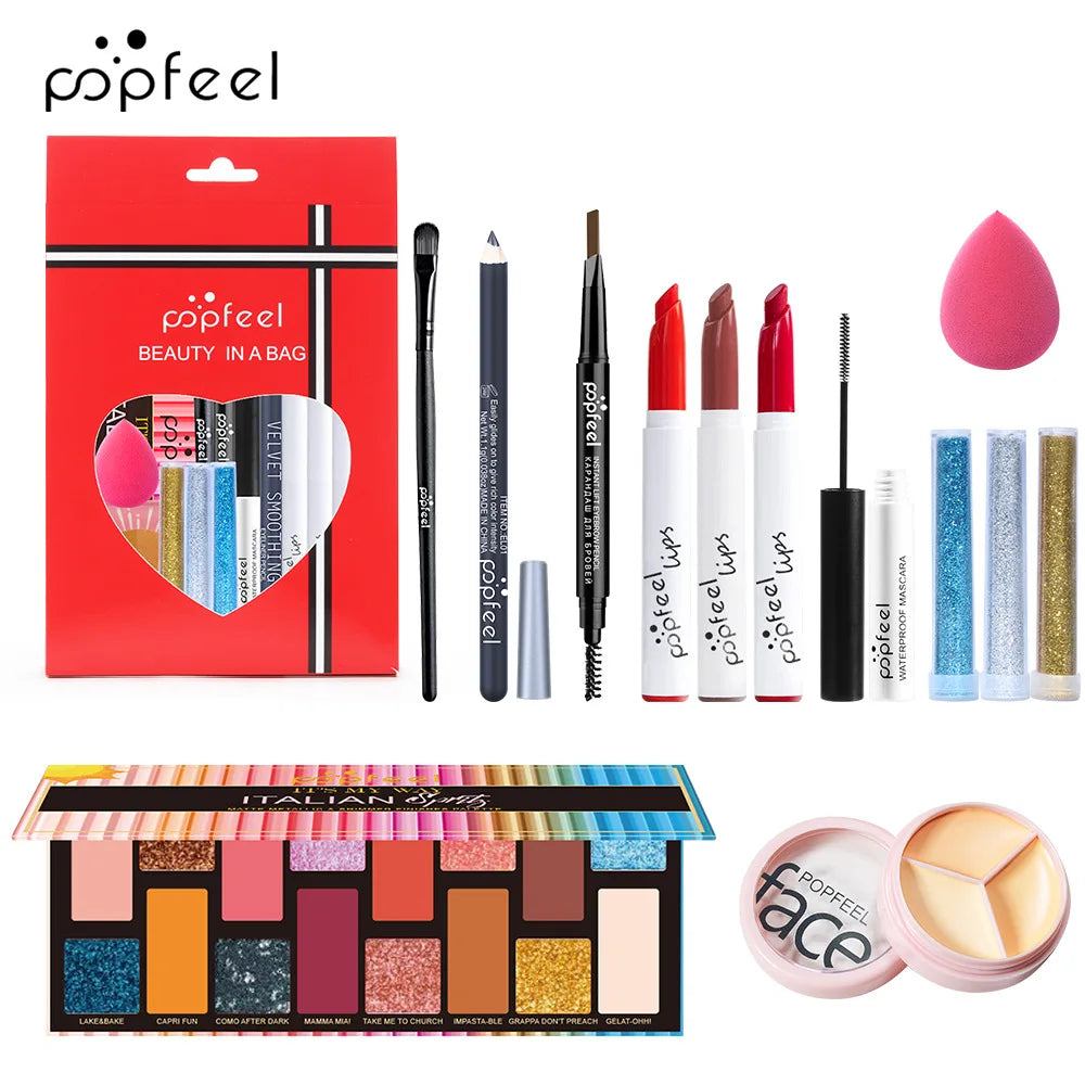 Fashionable, Bold and Beautiful DressPOPFEEL All-in-One Makeup Kit Gift Set with Eyeshadow Palette Foundation Lip Gloss Blush Brushes Eyeliner and More Beauty Gifts