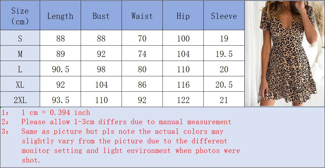Low Cut V-neck Sexy Short Sleeved Leopard Print Women's Dress Dating Versatile Daily Commuting Style Summer Dress