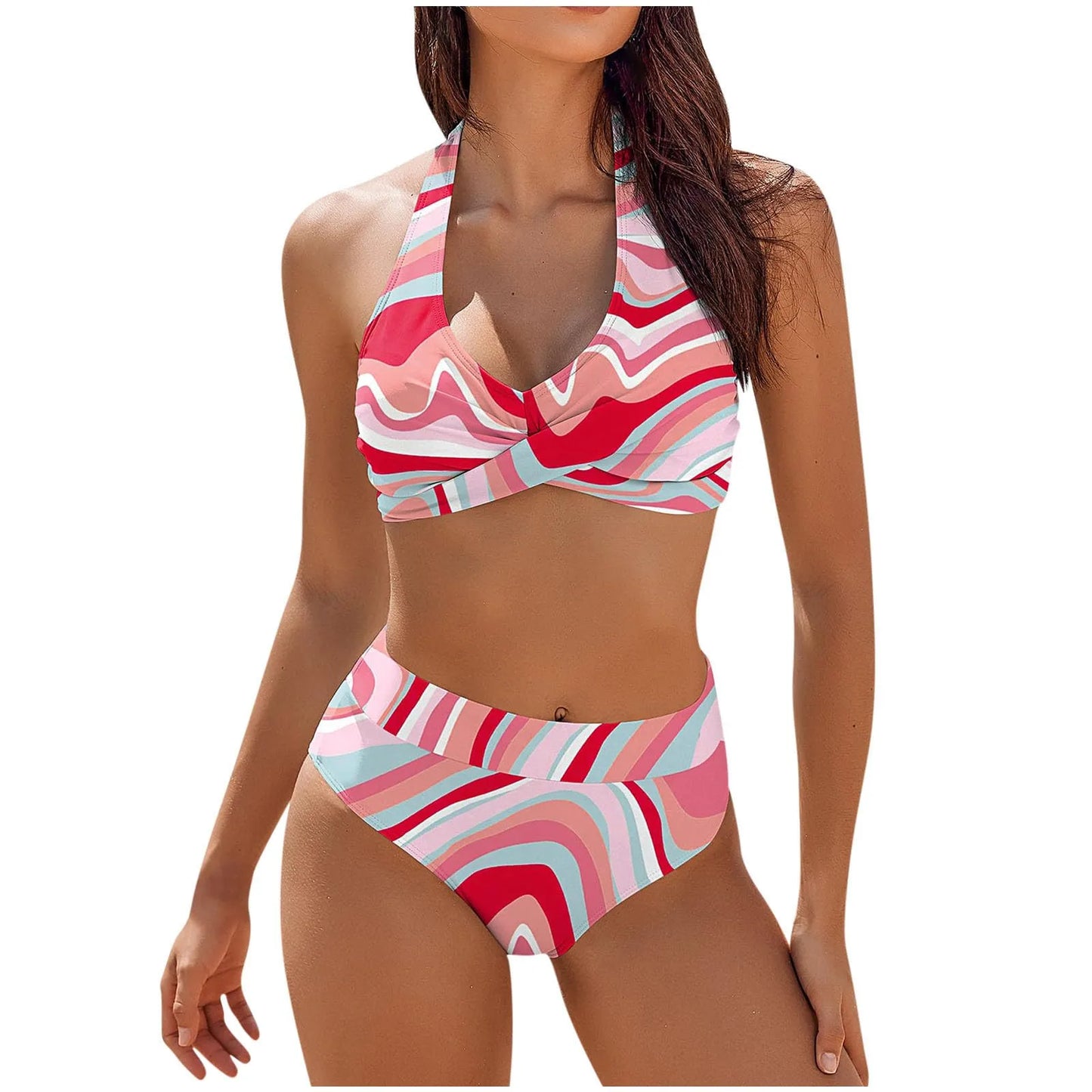 Fashionable, Bold and Beautiful Dressbikini Beach Colour Block Floral Printed Women's Swimsuit High Waist Two Piece For Teenagers biquinis feminino tendência 2024