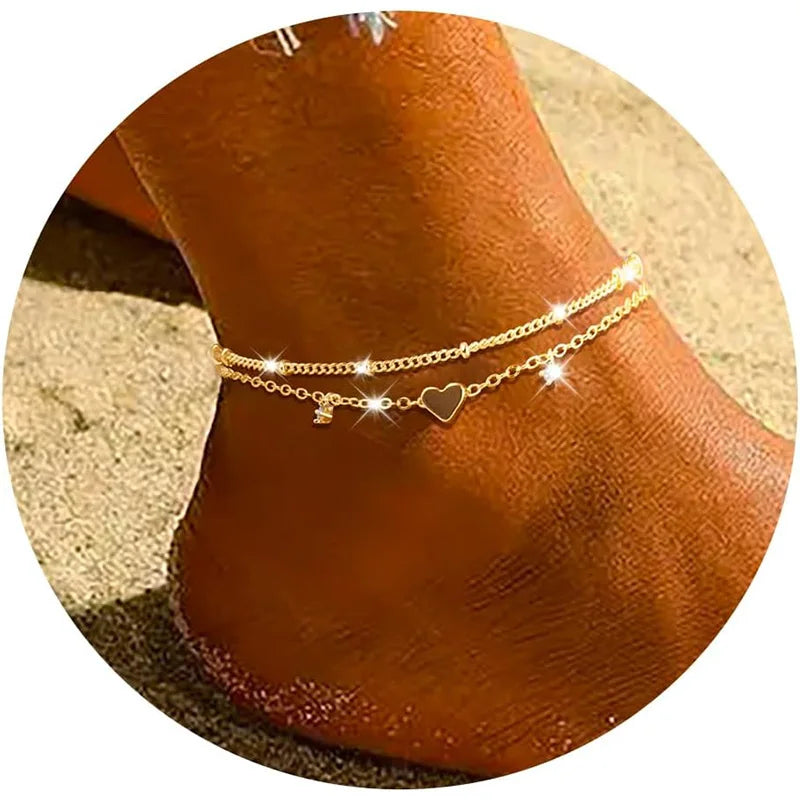 Trendy and Dainty 925 Sliver Plated CZ Waterproof Heart Charm Anklet - Just The Fly Way