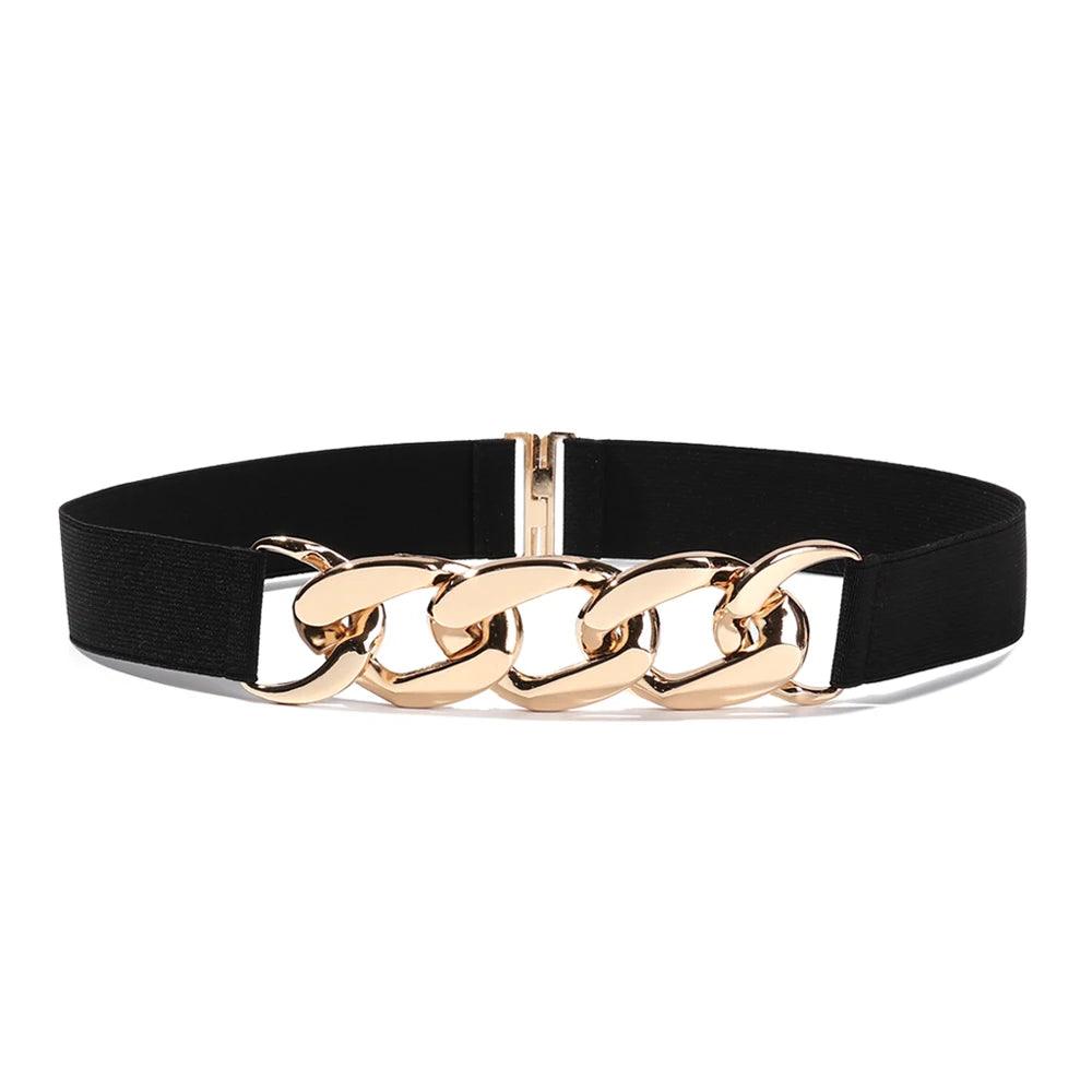 Fashion Elastic Belt, Gold or Silver Metal Buckle on Belt - Just The Fly Way