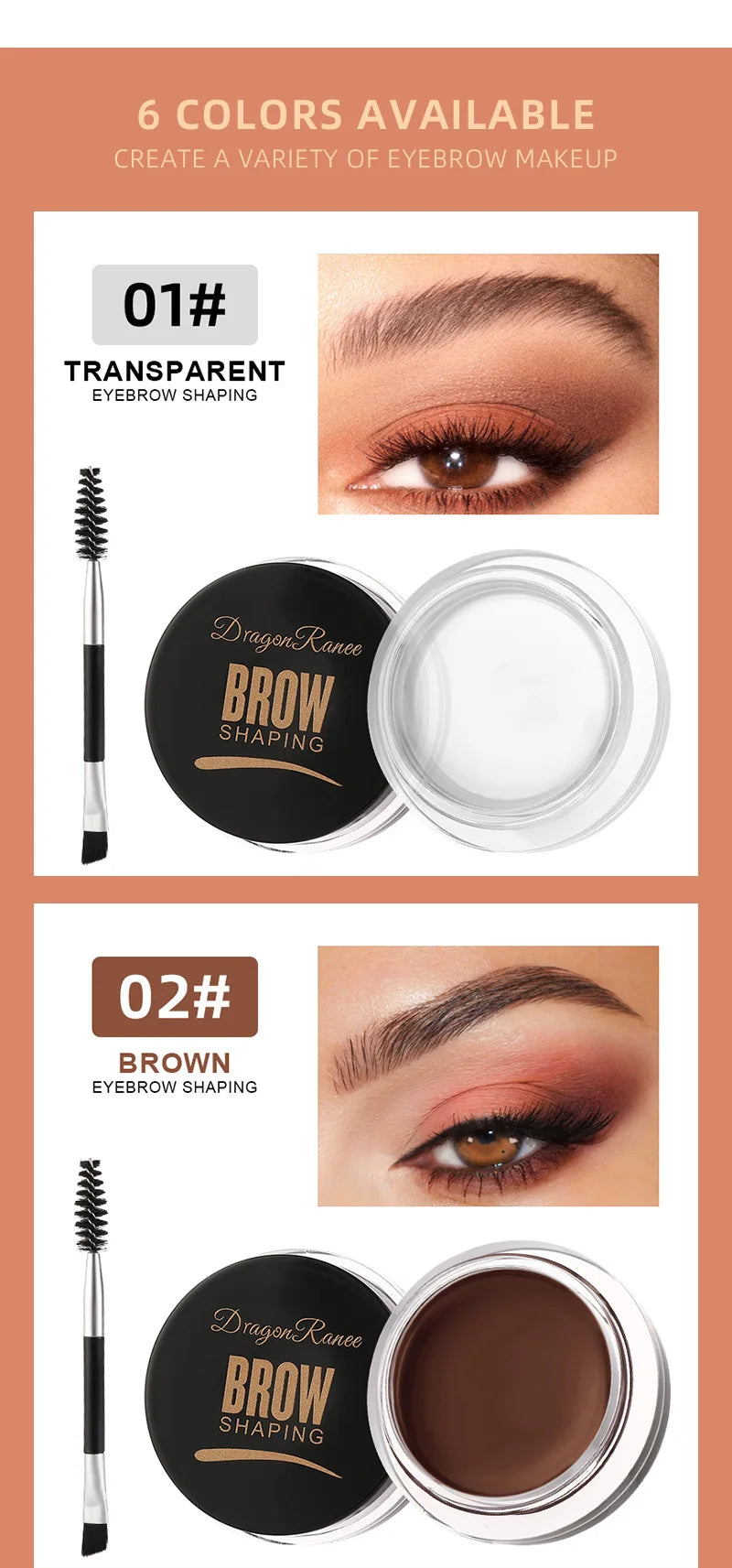 Fashionable, Bold and Beautiful Dress6 Color Wild Eyebrow Styling Cream Eyebrow Shaping Gel Soap Wax Clear Eyebrow Cream Tint Brow Lift With Brush