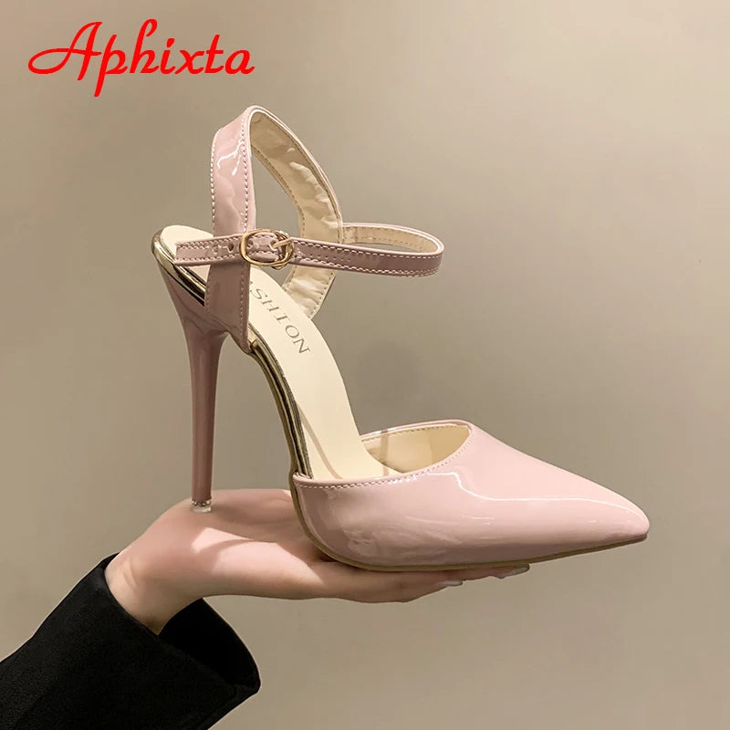 Fashionable, Bold and Beautiful DressWomen's Aphixta 12cm Super High Stiletto Heels Ankle Strap Sandals Pointed Toe Party Heels : Extended Sizes