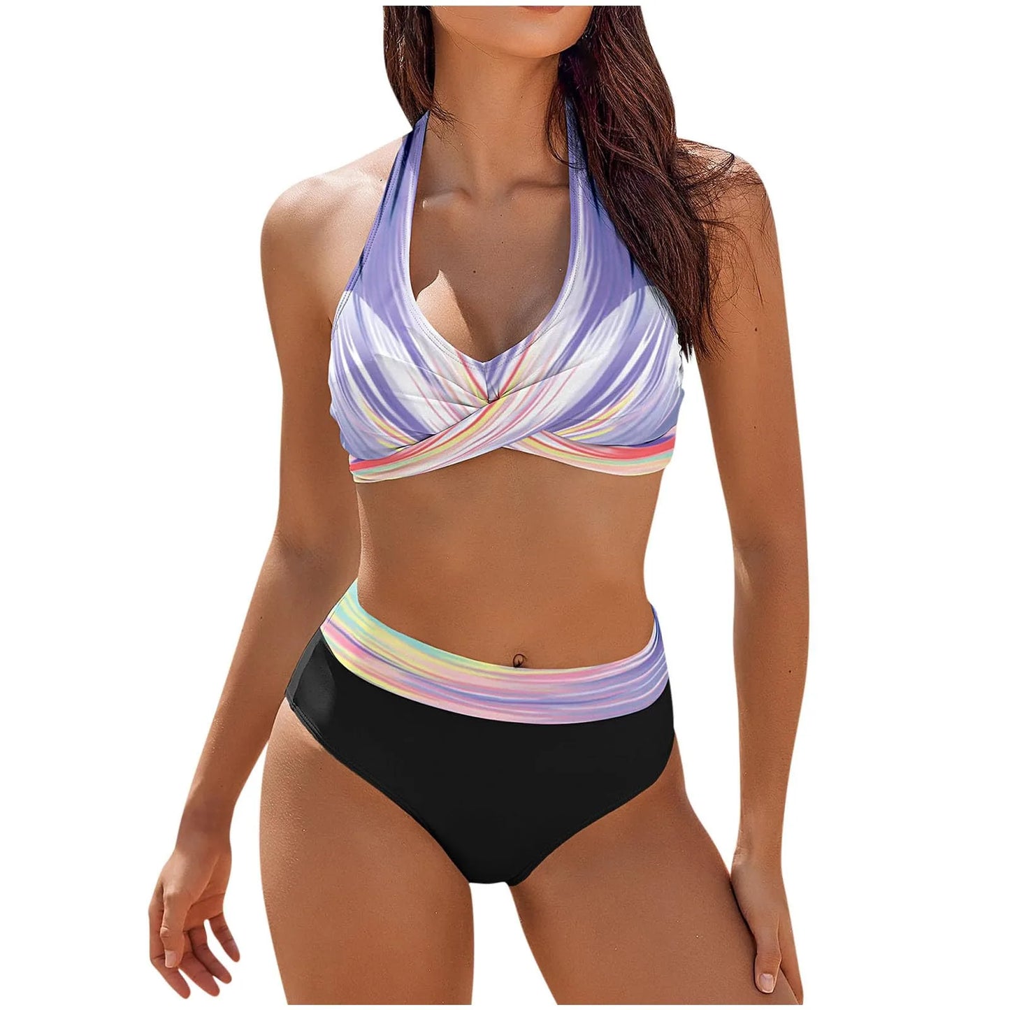 Fashionable, Bold and Beautiful Dressbikini Beach Colour Block Floral Printed Women's Swimsuit High Waist Two Piece For Teenagers biquinis feminino tendência 2024