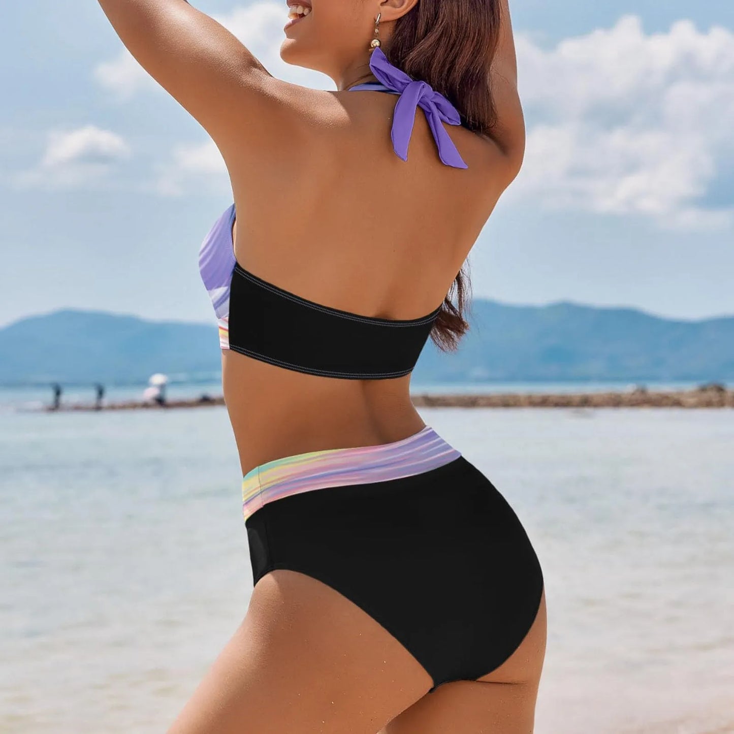 Fashionable, Bold and Beautiful Dressbikini Beach Colour Block Floral Printed Women's Swimsuit High Waist Two Piece For Teenagers biquinis feminino tendência 2024