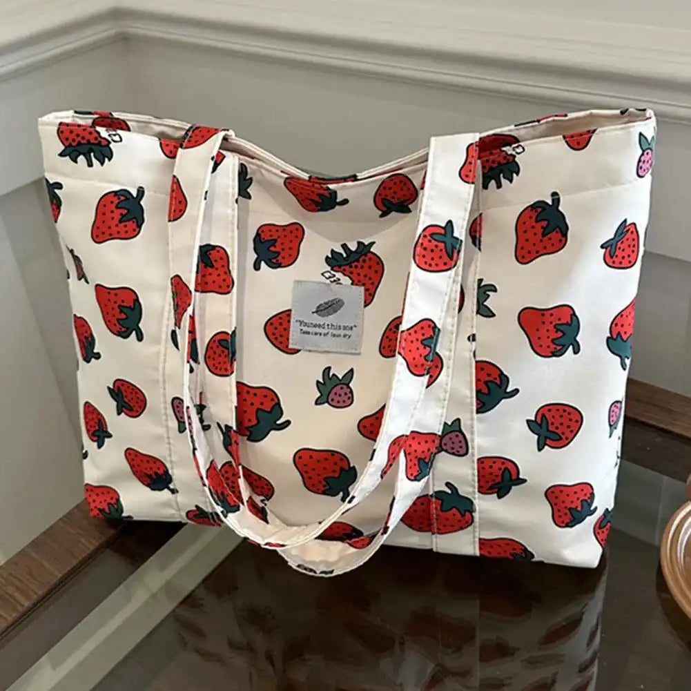 Cute Large Capacity Cherry or Strawberry Print Nylon Casual Tote Bag - Just The Fly Way