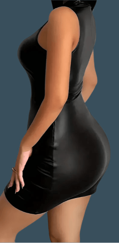 Sexy, Sleeveless Bodycon Mini Dress, leather like, PU Dress, Club Dress - Just The Fly Way