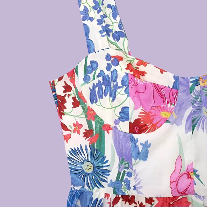 Colorful Printed Dress with a Square Neck Mid Rise and Sleeveless Hidden Zipper - Just The Fly Way