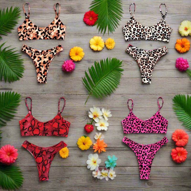 Animal Print Classic Bikini, Push Up Top, Brazilian Cut Bottom Bikini Set - Just The Fly Way