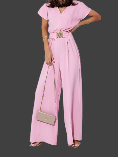 Lightweight Romper, V-Neck, Short Sleeves, and Belt - Just The Fly Way