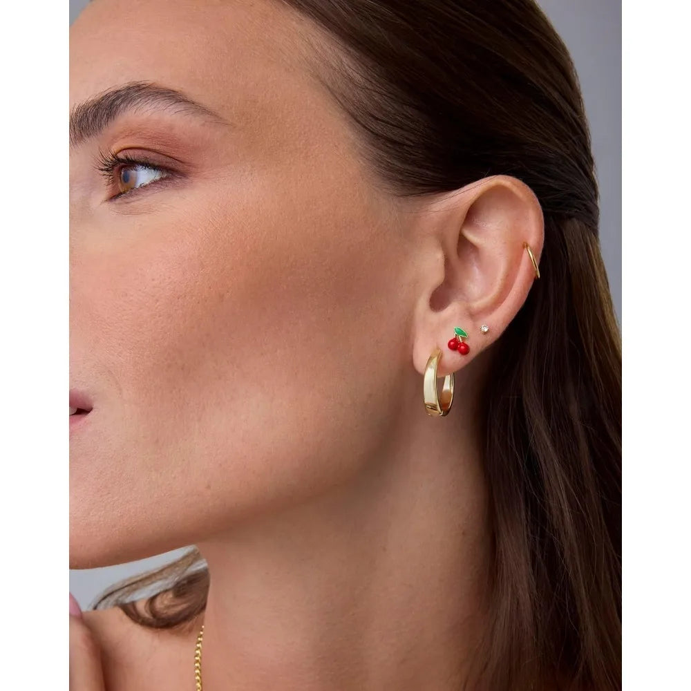 14K Gold Plated Sterling Silver Posts Enamel Flatback Stud Earrings for Women - Colored Chili Pepper Strawberry Peach Cherry Emo - Just The Fly Way