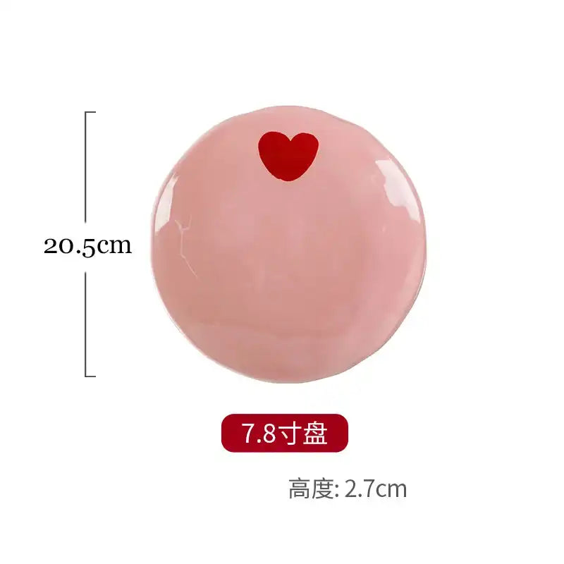 Cute Dinner Tableware Pink Heart Pattern Ceramic - Just The Fly Way