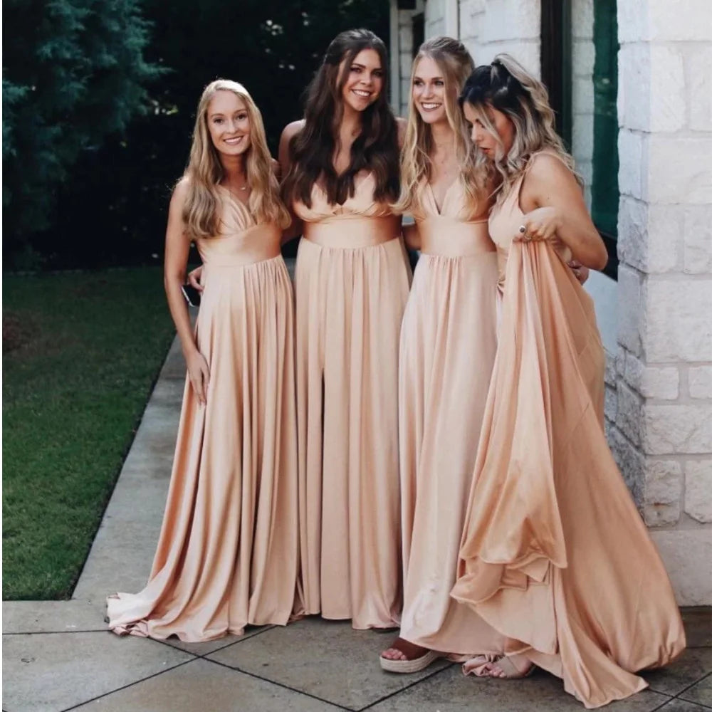 9 Colors Bridesmaid Dress Women 2023 Sister Group Dress Sexy Split V Neck Backless Sleeveless Formal Wedding Evening Party Gowns