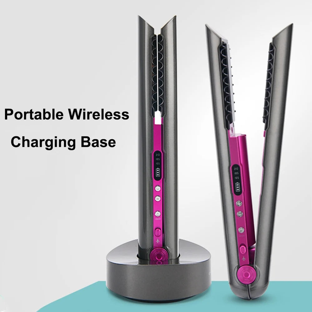 USB Rechargeable Wireless Hair Straightener Curling Iron Styling Tool Tourmaline Ceramic Dry & Wet Use Hair Styler - Just The Fly Way