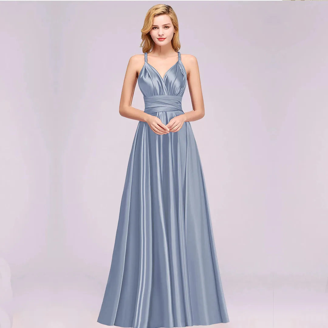 BABYONLINE Sexy Bridesmaid Dress Infinity Style Convertible Halter V neckline Gown Sleeveless Multiway Wrap Changable Guest Gown