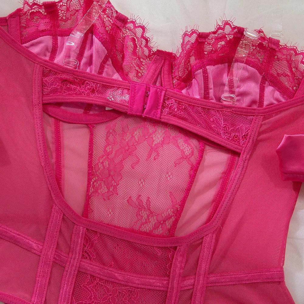 Lace Lingerie Bodysuit with Garter and Stockings - Just The Fly Way
