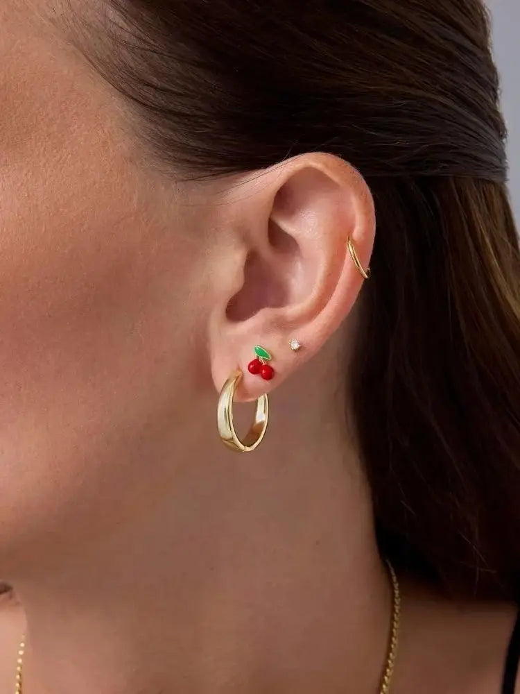 14K Gold Plated Sterling Silver Posts Enamel Flatback Stud Earrings for Women - Colored Chili Pepper Strawberry Peach Cherry Emo - Just The Fly Way