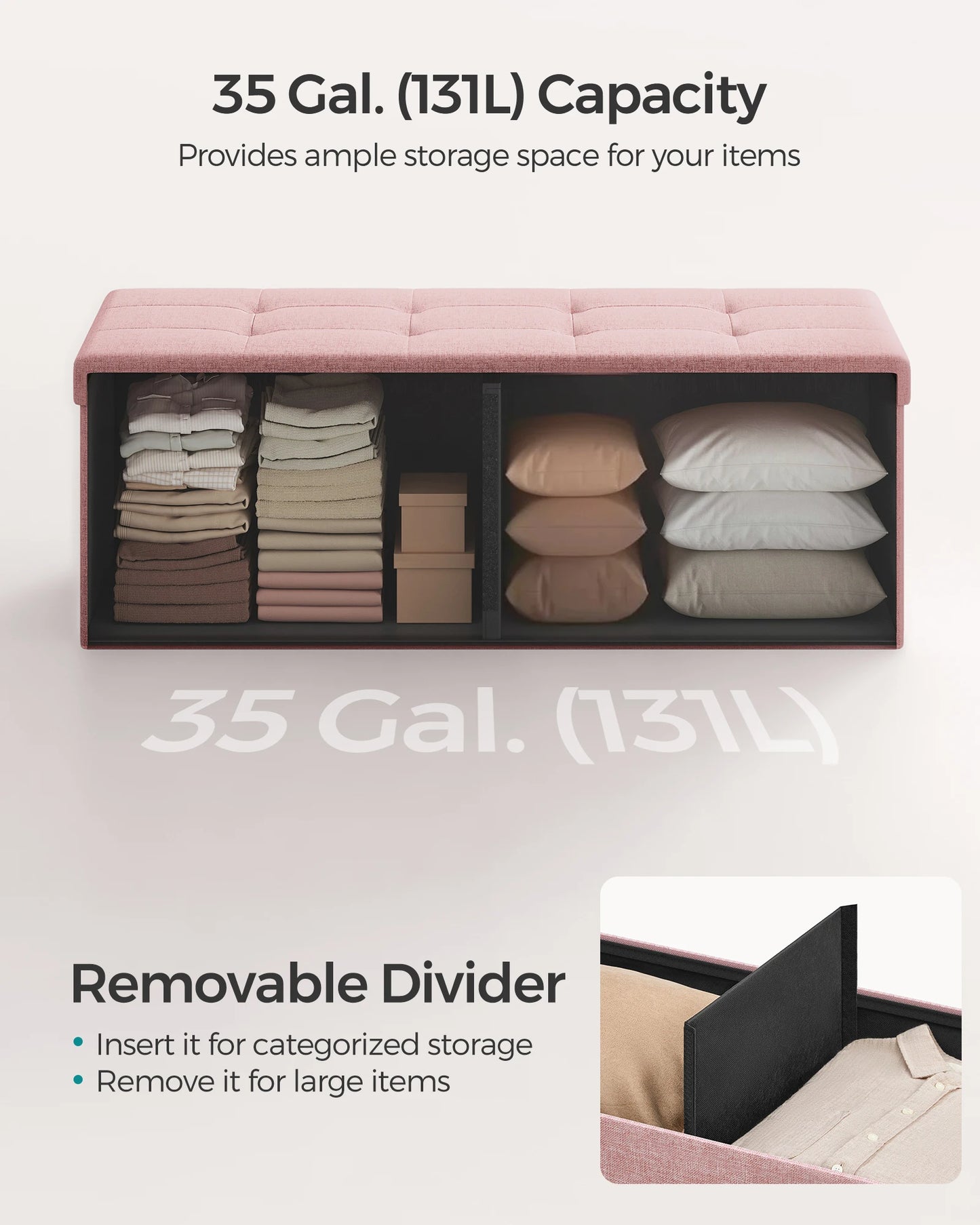 SONGMICS Mazie Collection - 43 Inches Folding Storage Ottoman Bench, Ottoman Foot Rest, End of Bed Bench, Storage Chest - Just The Fly Way