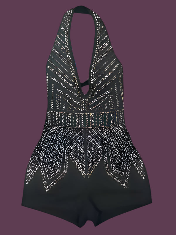 Shine Like A Star With This Elegant Deep-plunge Halter Romper - Just The Fly Way