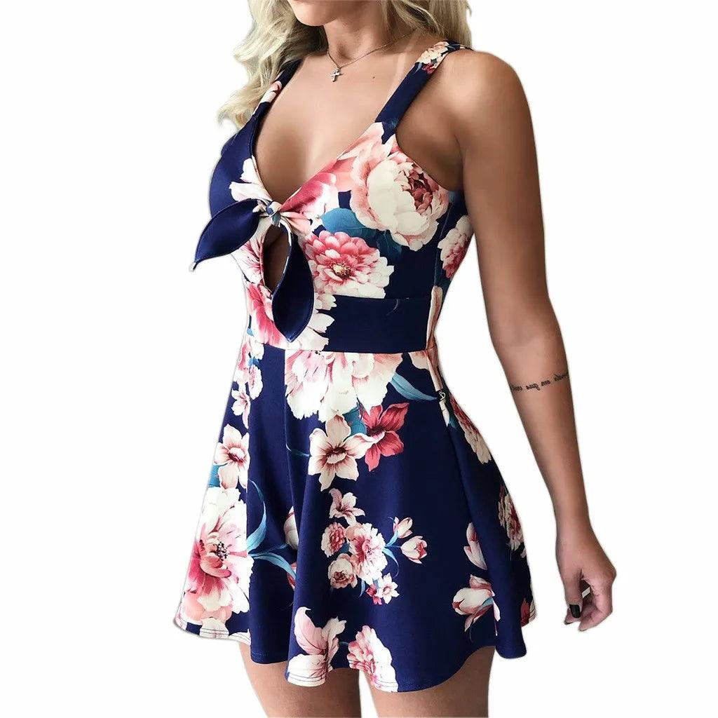 Print V-neck, Sleeveless Shorts Romper: Extended Sizes S-3XL - Just The Fly Way