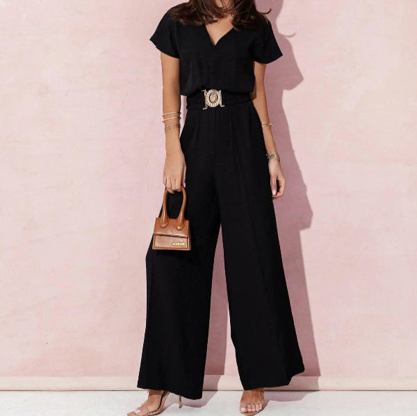 Lightweight Romper, V-Neck, Short Sleeves, and Belt - Just The Fly Way