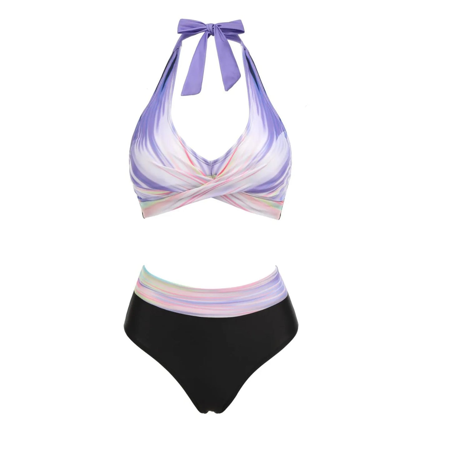 Fashionable, Bold and Beautiful Dressbikini Beach Colour Block Floral Printed Women's Swimsuit High Waist Two Piece For Teenagers biquinis feminino tendência 2024