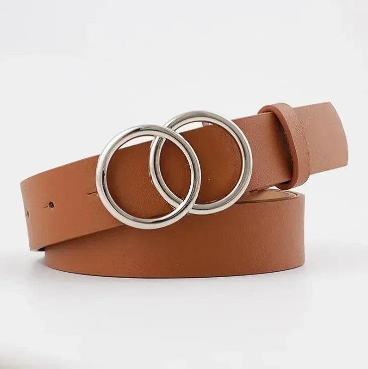 Fashion Belt with Silver or Gold Double Ring Buckle, PU - Just The Fly Way