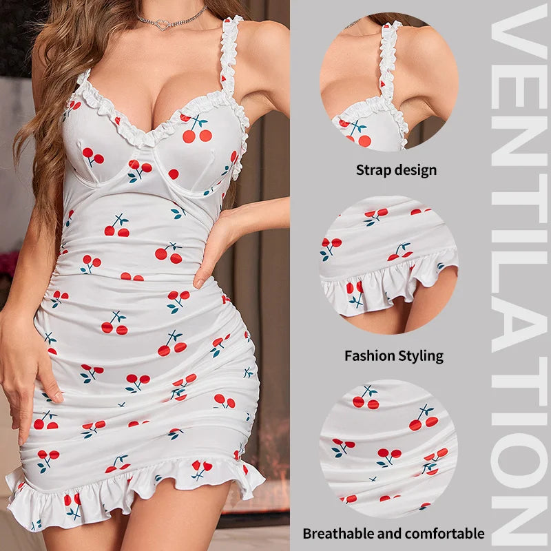 Women's Cherry Printed Silhouette Accentuating Dress or Nightgown – Stylish and Comfortable Cherry Print Design to Flatter Your Figure - Just The Fly Way