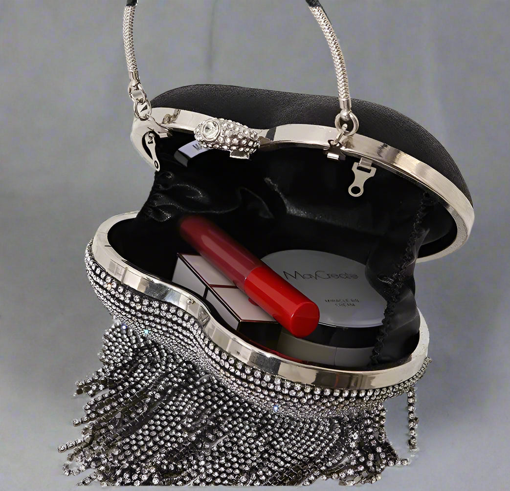 Rhinestone Evening Bag Heart Pattern Rhinestone Tassel, - Just The Fly Way