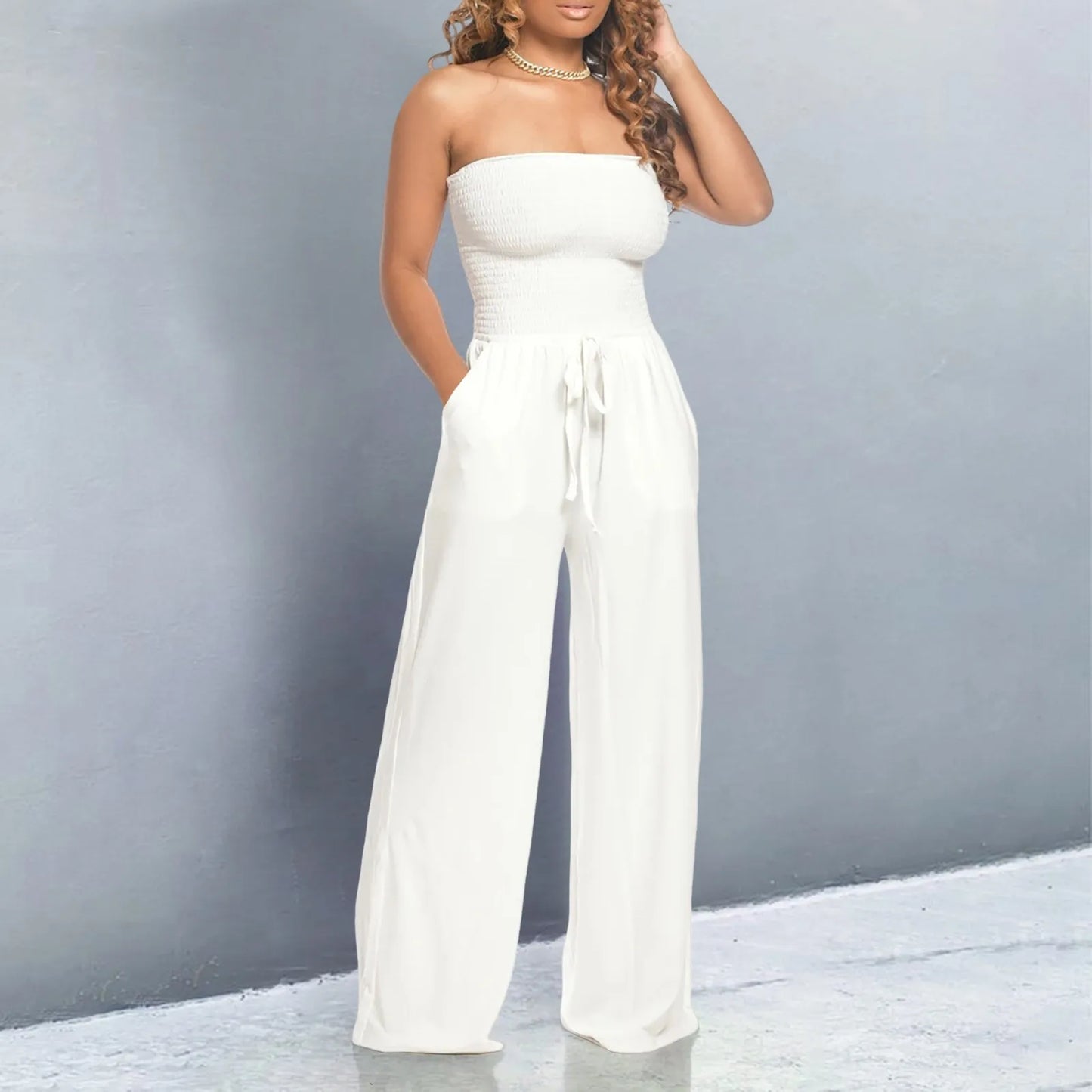 Elegant Soft Lace Jumpsuits Glitter Romper Women Solid Ruffle Lace Sleeveless Lace Up Jumpsuit Medium Length Straight Trousers - Just The Fly Way