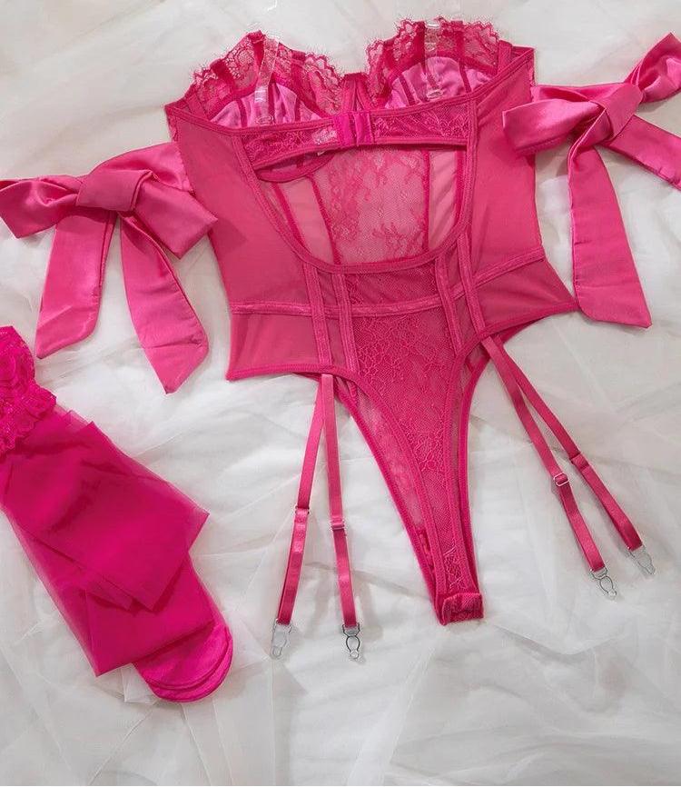 Lace Lingerie Bodysuit with Garter and Stockings - Just The Fly Way