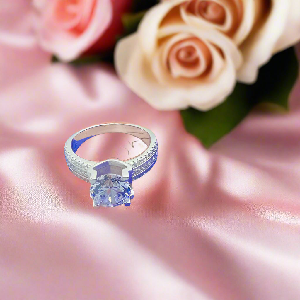 Sparkling Moissanite Wedding Ring for Her - 2 Carat 8mm in 925 Sterling Silver, D Color VVS Diamond Engagement Jewelry - Just The Fly Way